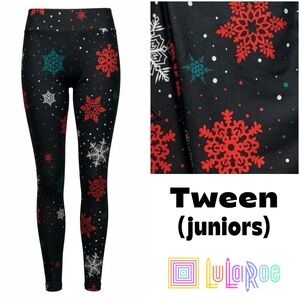 JR TWEEN NEW LulaRoe Soft Leggings One Size Juniors 8-16 Snowflakes Christmas
